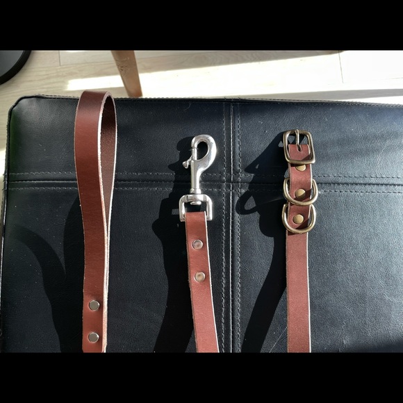 Leatherworks Minnesota Brown Leather Dog Collar and Leash